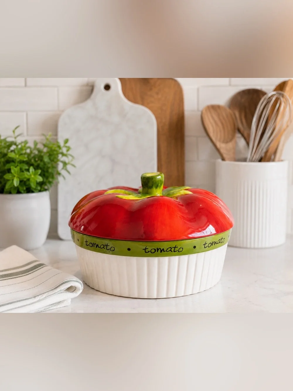 Vintage Certified International Round Ceramic Covered Casserole with Tomato Lid